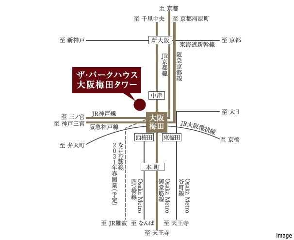 交通アクセス図｜ザ・パークハウス大阪梅田タワー